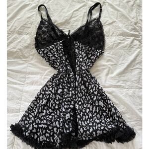 Black and White Lace Floral Mesh Coquette Whimsygoth Babydoll Slip Dress Large